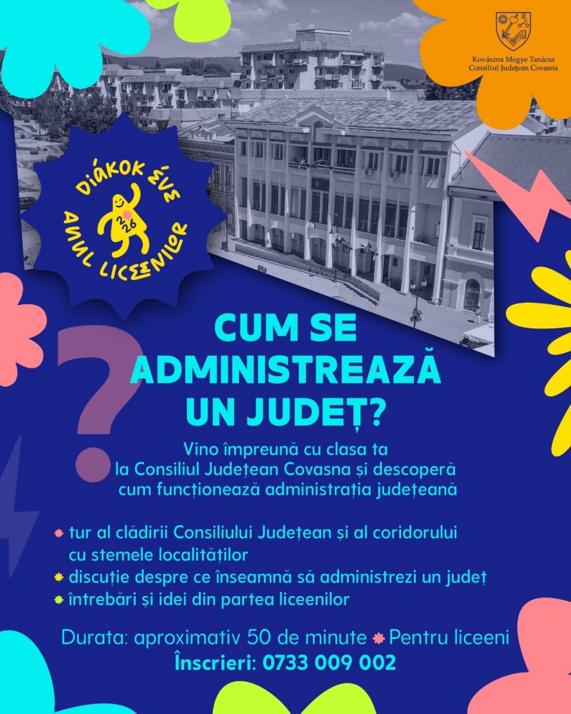 Cum se conduce un județ? Liceenii sunt invitați la Consiliul Județean Covasna