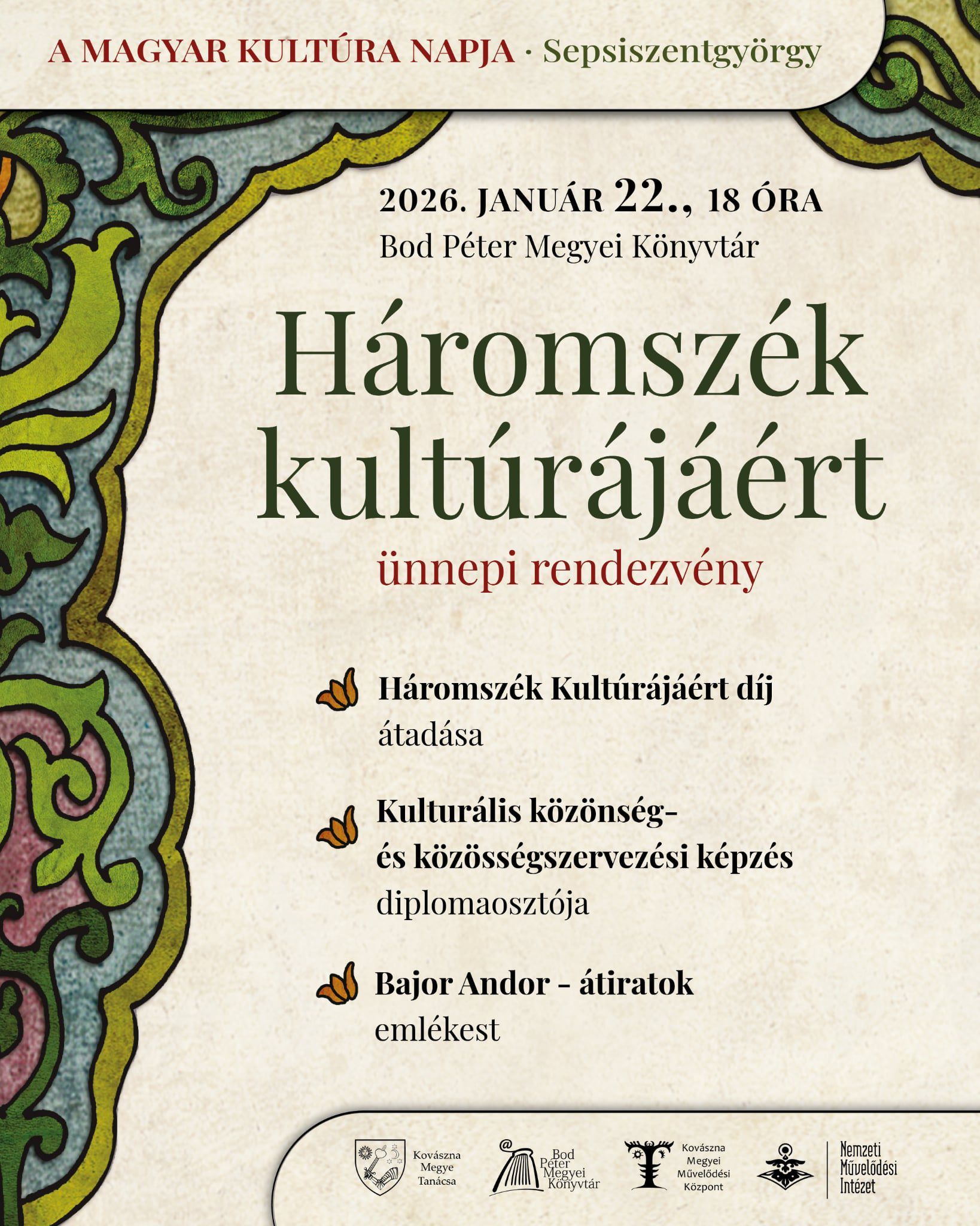 Háromszék kultúrájáért  - Ünnepi rendezvény a magyar kultúra napján